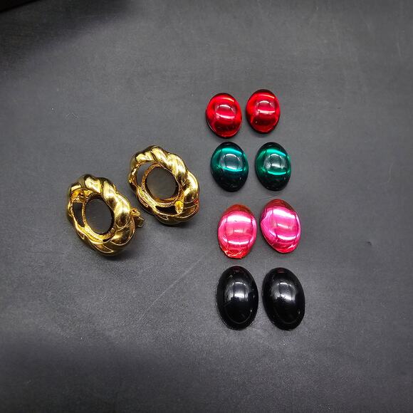 Interchangeable Clip On Earrings Gold Tone Moghul Cabochon Vintage Jewelry - Picture 2 of 10